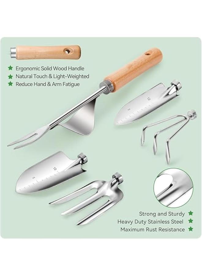 HOOKOR Garden Tools Kit, 9 Piece Heavy Duty Gardening Hand Tools with Fashion and Durable Organizer Handbag, Rust-Proof Garden Planting Tools for Courtyard Balcony Patio Outdoor - Image 3