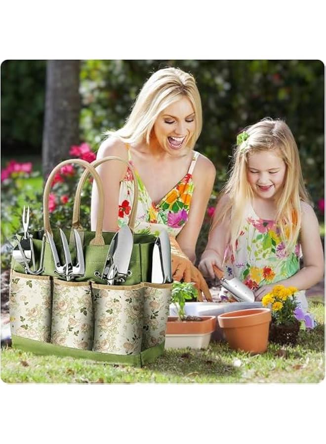 HOOKOR Garden Tools Kit, 9 Piece Heavy Duty Gardening Hand Tools with Fashion and Durable Organizer Handbag, Rust-Proof Garden Planting Tools for Courtyard Balcony Patio Outdoor - Image 4