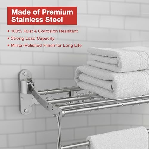 FORTUNE Classic Stainless Steel Folding Towel Rack for Bathroom | Towel Stand | Towel Hanger | Bathroom Accessories (18 Inch) - Image 3