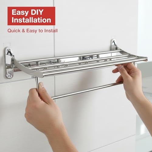 FORTUNE Classic Stainless Steel Folding Towel Rack for Bathroom | Towel Stand | Towel Hanger | Bathroom Accessories (18 Inch) - Image 5