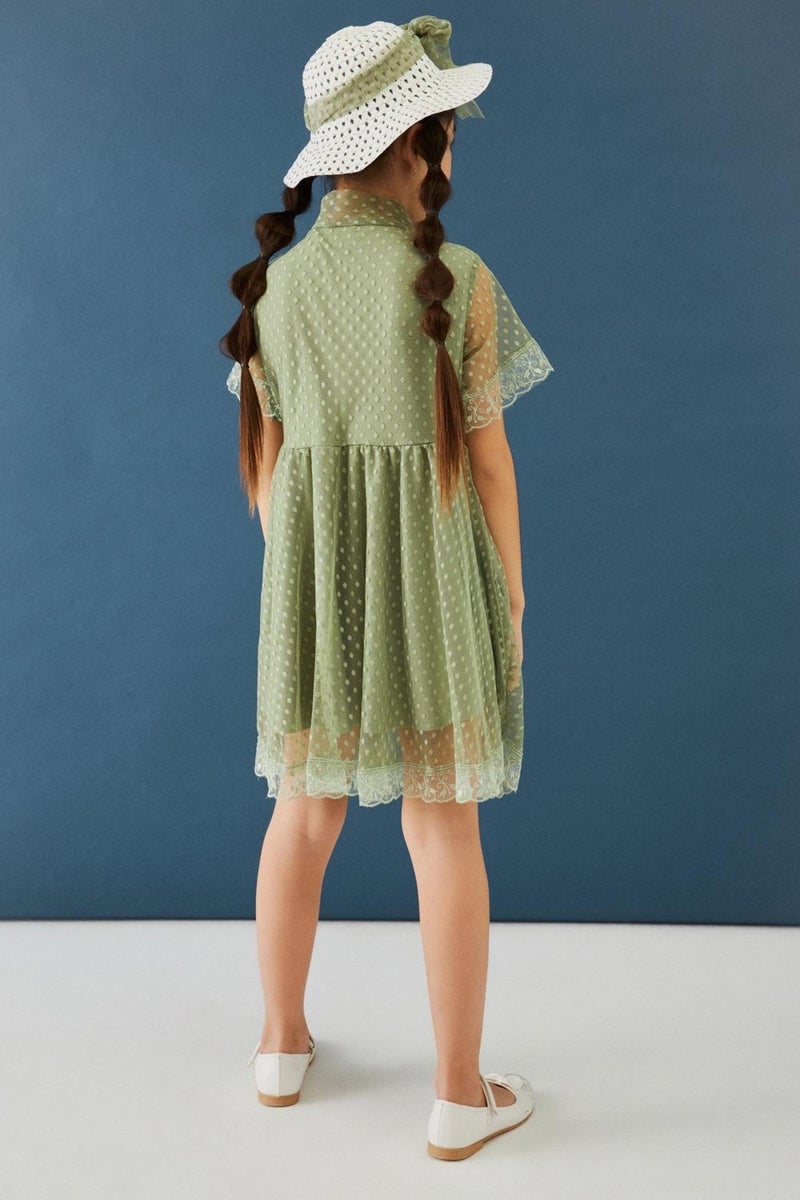 Perendi Girl's Dress with Hat and Stewardess Collar Detail  - Image 5