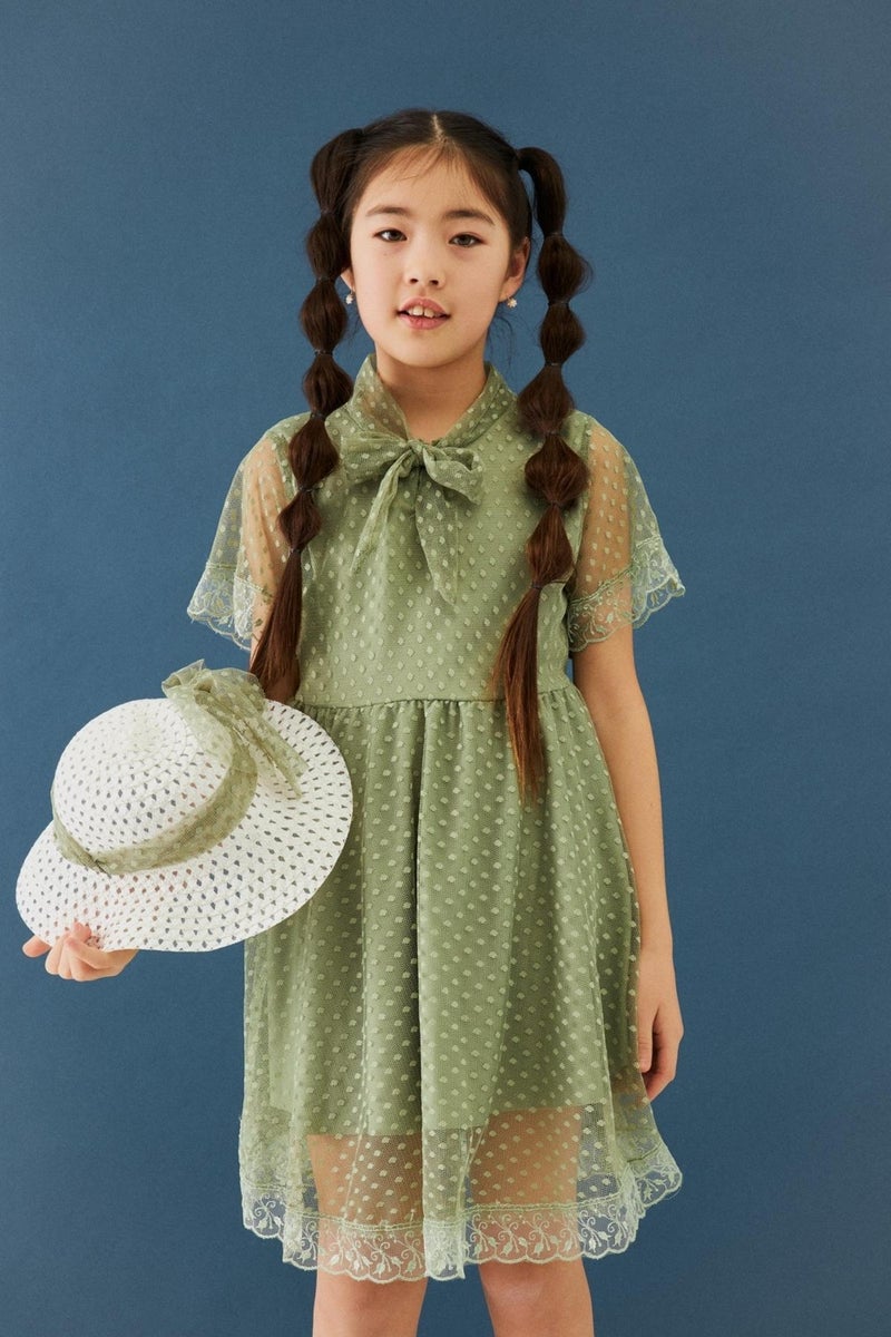 Perendi Girl's Dress with Hat and Stewardess Collar Detail  - Image 3