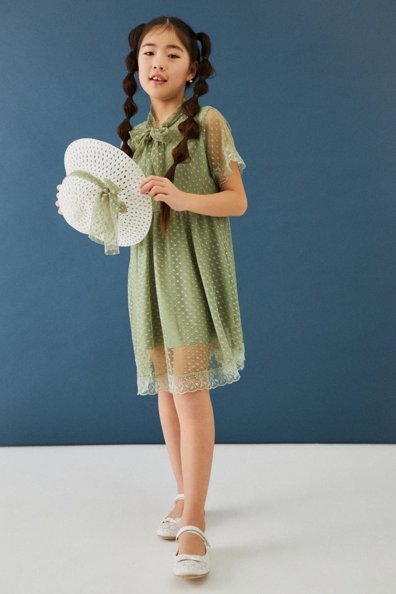 Perendi Girl's Dress with Hat and Stewardess Collar Detail  - Image 2