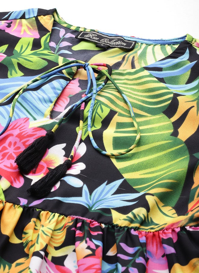 Rue Collection فستان ميني مزين بطبعة استوائية للنساء - Image 2
