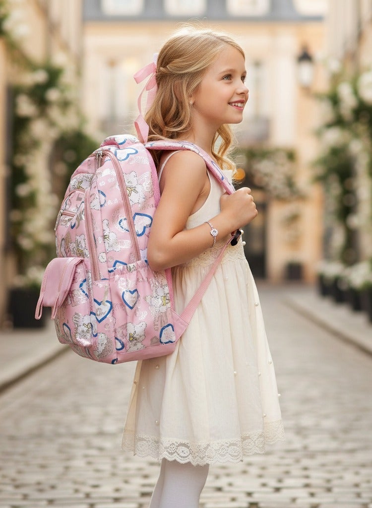 شنطة ظهر مدرسية - بناتى مستورده - خفيفة الوزن - اكسسوارات جديده - تناسب بنات ابتدائى واعدادى وثانوى وجامعة  - لون سيمون - Image 1