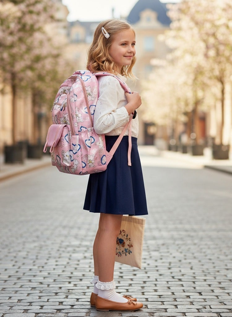 شنطة ظهر مدرسية - بناتى مستورده - خفيفة الوزن - اكسسوارات جديده - تناسب بنات ابتدائى واعدادى وثانوى وجامعة  - لون سيمون - Image 3