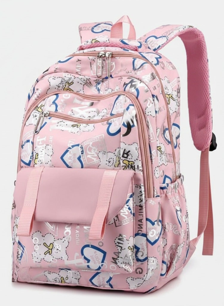 شنطة ظهر مدرسية - بناتى مستورده - خفيفة الوزن - اكسسوارات جديده - تناسب بنات ابتدائى واعدادى وثانوى وجامعة  - لون سيمون - Image 2