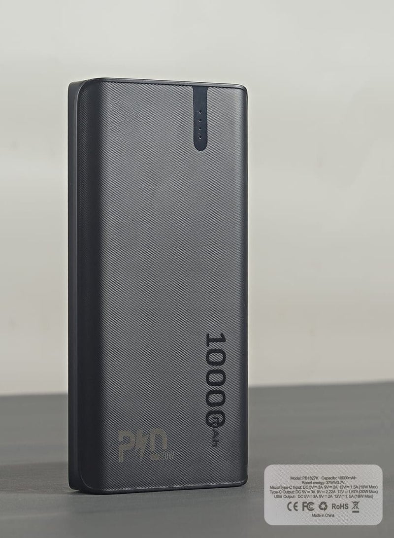 راكسوم باور بانك بتقنية الشحن عالي السرعة بقدرة 10000 مللي أمبير في الساعة وبقوة 20 وات وباور بانك للشحن السريع للغاية باللون الأسود - Image 1