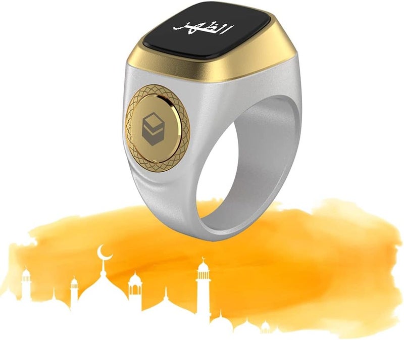SHOWAY Smart Tasbih Zikr Ring, Muslim Prayer, Prayer timing reminder, OLED display, Tasbih Counter, Smart Ring, Wearable Technology, Waterproof White 18mm, E0118WH, USB - Image 1