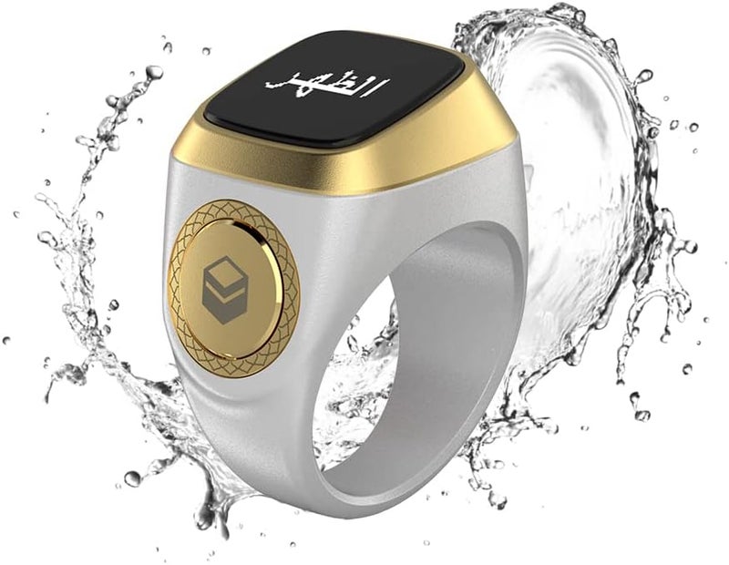 SHOWAY Smart Tasbih Zikr Ring, Muslim Prayer, Prayer timing reminder, OLED display, Tasbih Counter, Smart Ring, Wearable Technology, Waterproof White 18mm, E0118WH, USB - Image 2