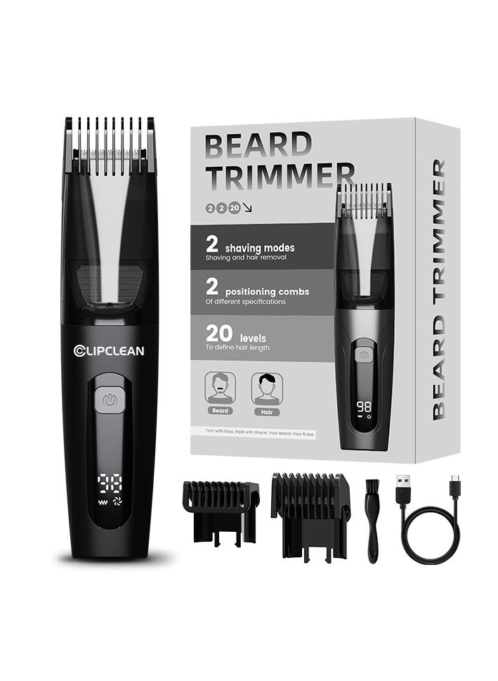 CLIPCLEAN Beard Trimmer for Men, Vacuum Mustache Trimmer for Less Mess, IPX6 Waterproof, Rechargeable Electric Cordless Beard Trimmer with Adjustable Length Comb (1-20MM) for Beard, Mustache and Stubble - Image 1