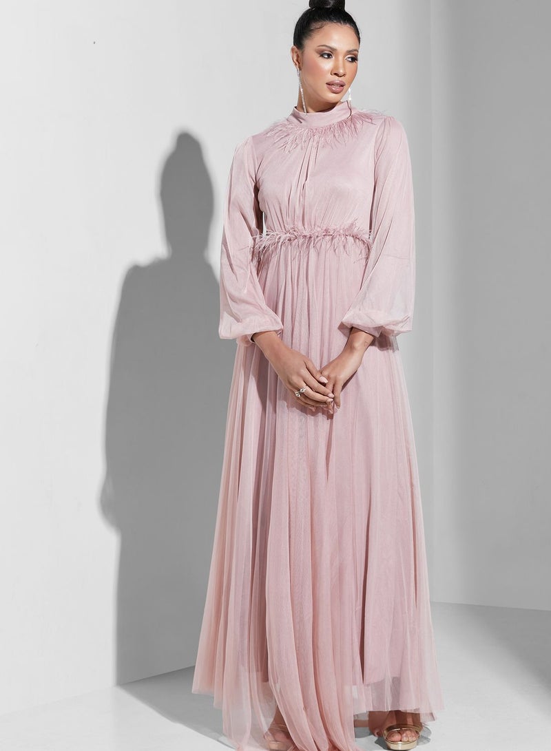 Namshi X Trendyol Feathered A-Line Dress - Image 1