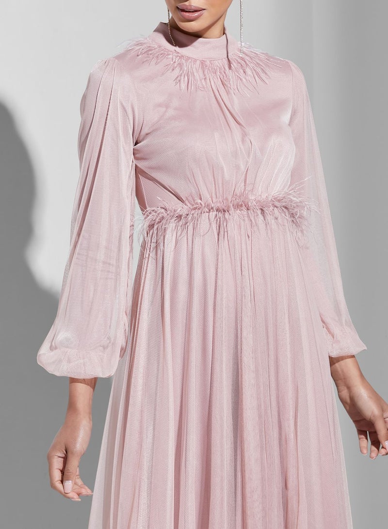 Namshi X Trendyol Feathered A-Line Dress - Image 3