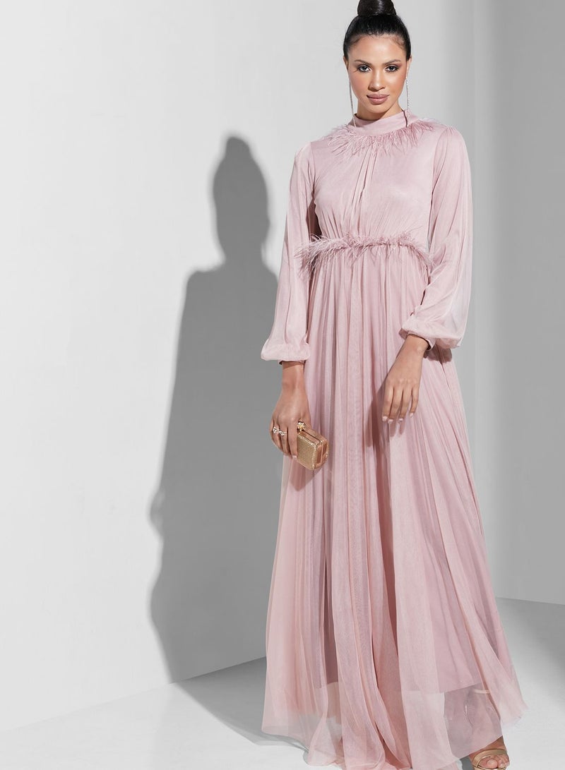 Namshi X Trendyol Feathered A-Line Dress - Image 4