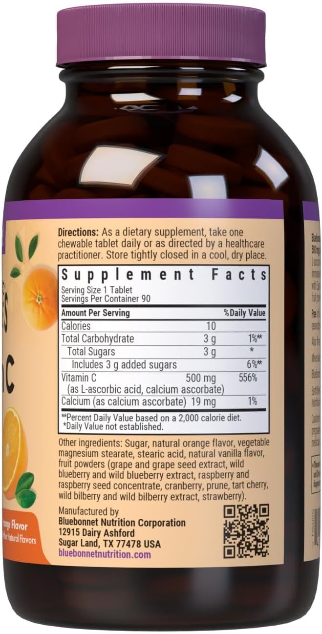 Bluebonnet Nutrition EarthSweet Vitamin C 500 mg Powerful Antioxidant Protection  Immune Health Support Supplement  Maximum Absorption  GlutenFree Vegan  Flavor  Chewable Tablets Orange 90 Count Pack of 1 - Image 2