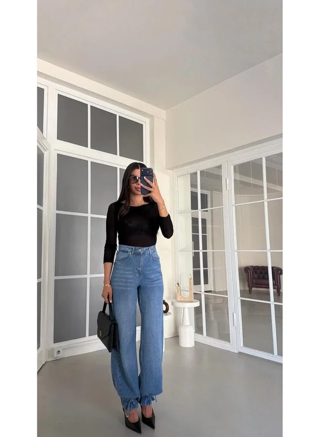 Blue Adjustable Cuffed Tencel Denim Jeans GAUS-02007.