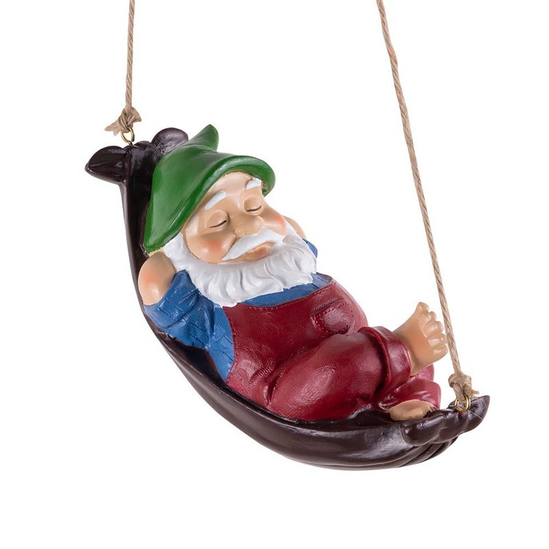 Keygift Gnomes Yard Decorations Outdoor Cute Resin Hammock Gnome Hanging Statues Garden Decor Backyard Art