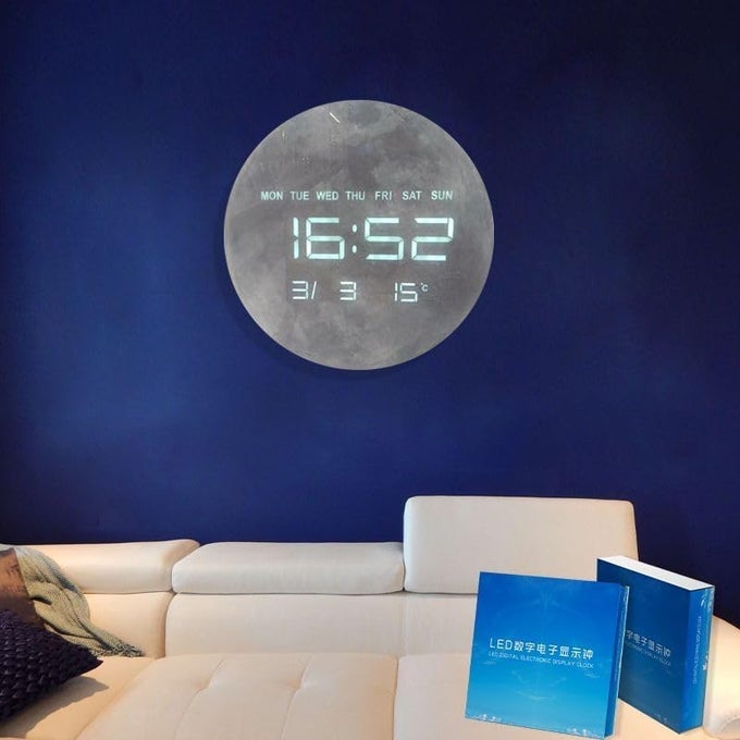 DIGITAL WALL CLOCK || SMART SILENT LED WALL CLOCK || LARGE DISPLAY MODERN NON TICKING CLOCK WITH TEMPERATURE & TIME || CLOCKS FOR LIVING ROOM, BEDROOM, OFFICE, KITCHEN DECOR (MOON)