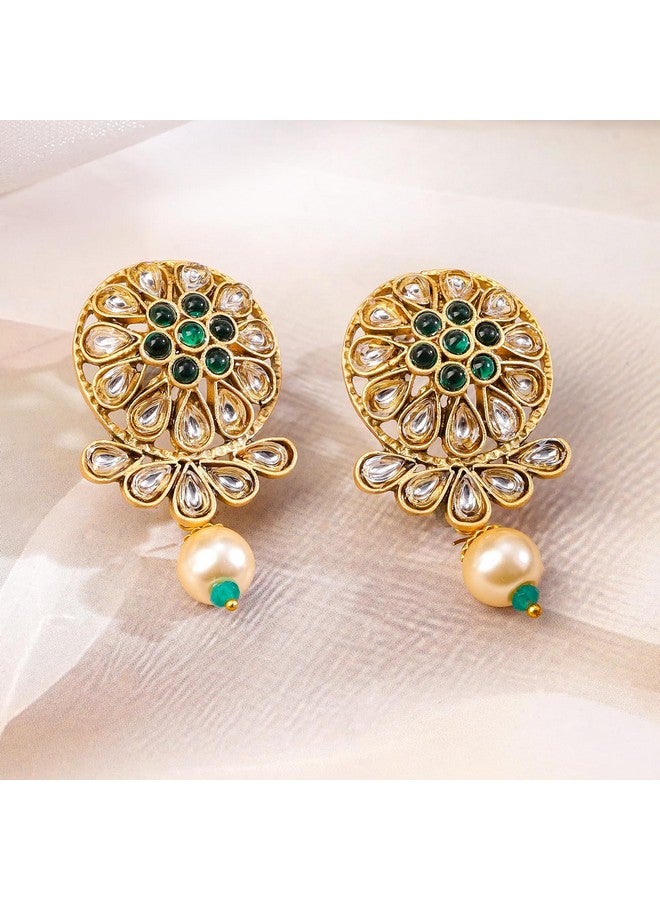 Rubans Gold-Plated Emeral Kundan Stone-Studded Pearl Beaded Choker Jewellery Set For Women - Image 3