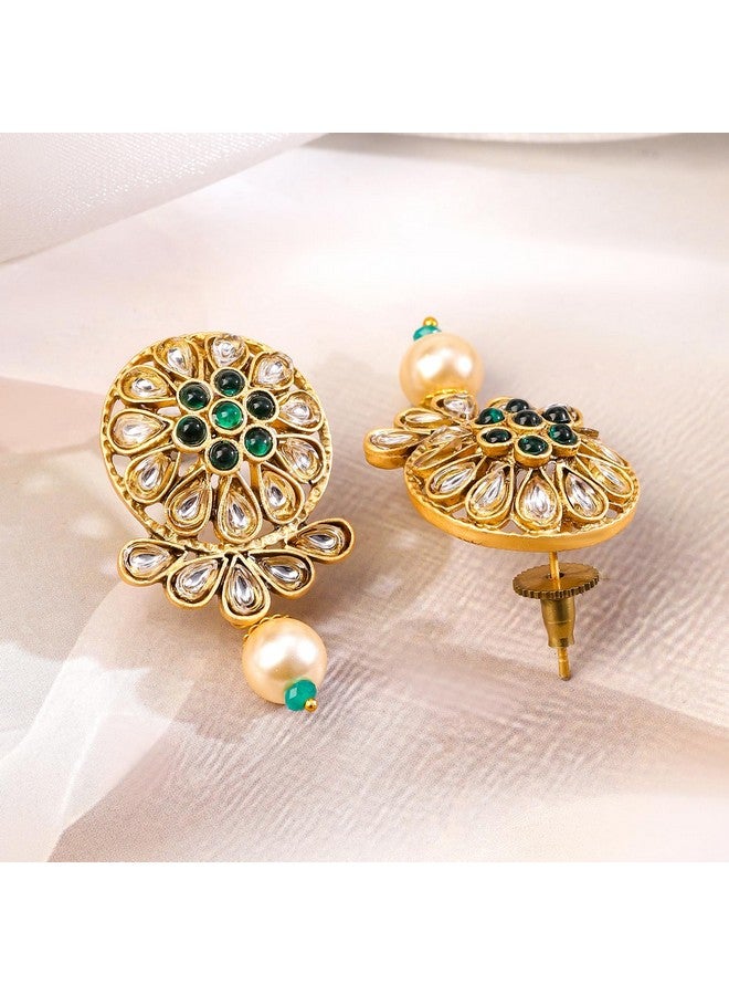 Rubans Gold-Plated Emeral Kundan Stone-Studded Pearl Beaded Choker Jewellery Set For Women - Image 4