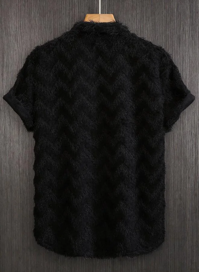 Take Two Men Black Textured Short Sleeve Shirt