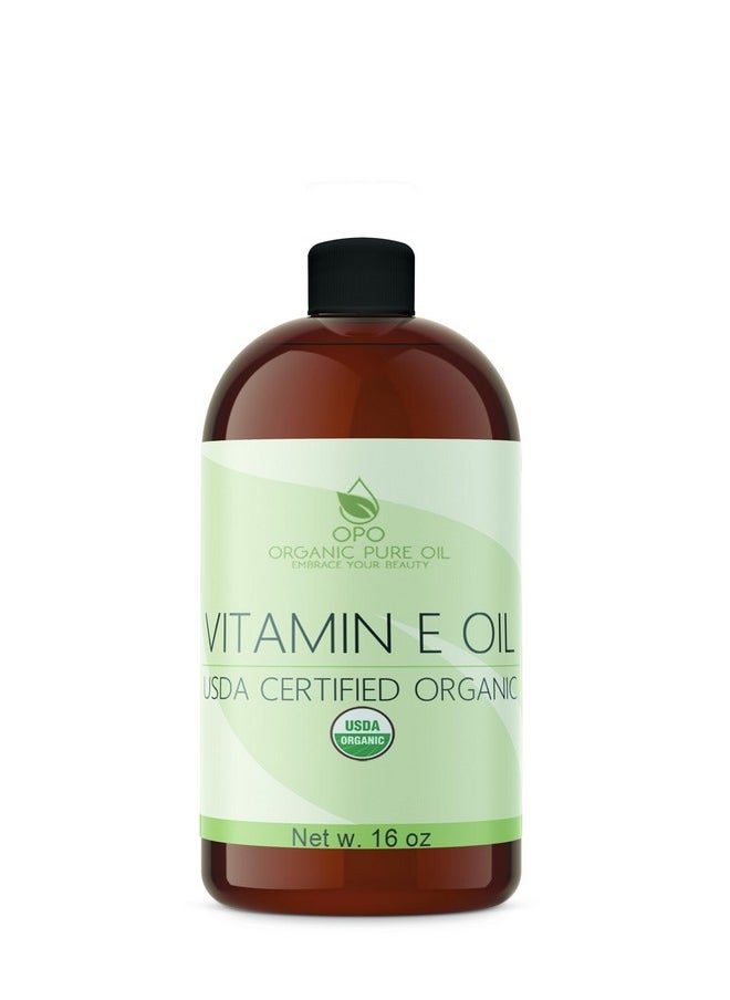OPO - Vitamin E Oil Organic Usda Certified Organic 43000 Iu 100% Natural Vegan Crueltyfree Bulk Extra Strength For Face Skin Hair Body Eyelashes Locs Nails Moisturizer Diy Cream Lotion (16 Oz.) - Image 1