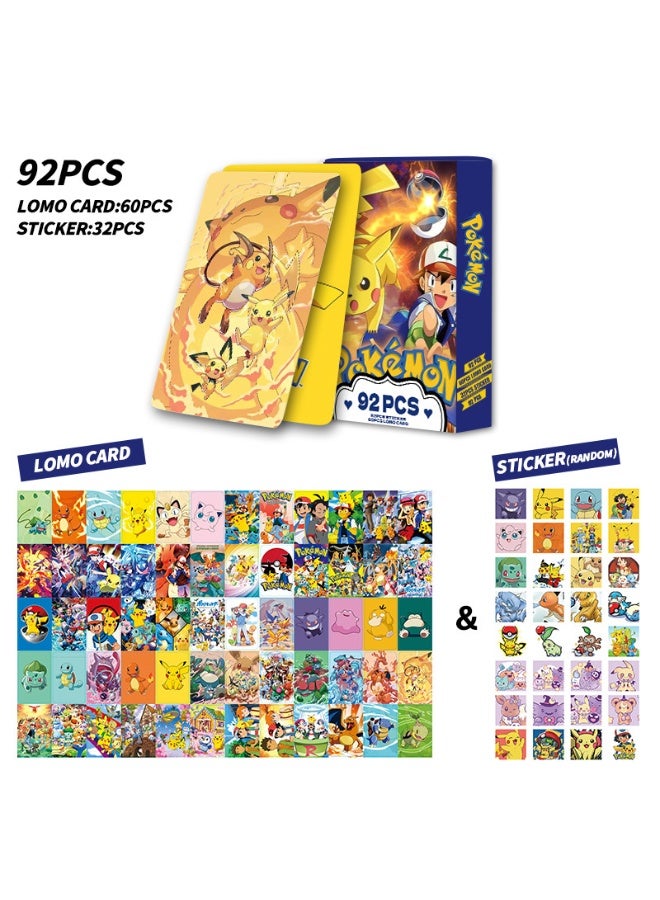Pokemon 92pcs Pikachu LOMO Cards Set with Stickers Party Favors - 60 LOMO Cards + 32 Stickers, Electric Pokemon Aesthetic Collectible Cards for Fans Scrapbooking Journals Gifts Party Favors - Image 2