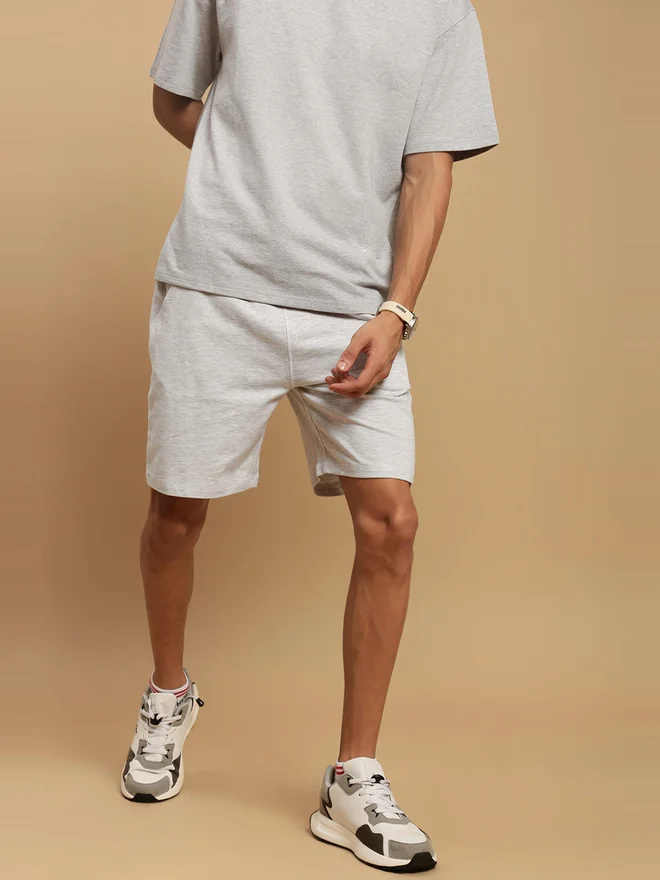 ECOLORE Men White Plain Cotton Shorts with Drawstring