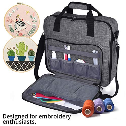 BAGLHER Cross Stitch & Embroidery Organizer Bag - Large Portable Project Storage with 3 Compartments, Travel Friendly Carrying Case for 11.2" Hoops, Threads, Supplies (Gray) - Image 3