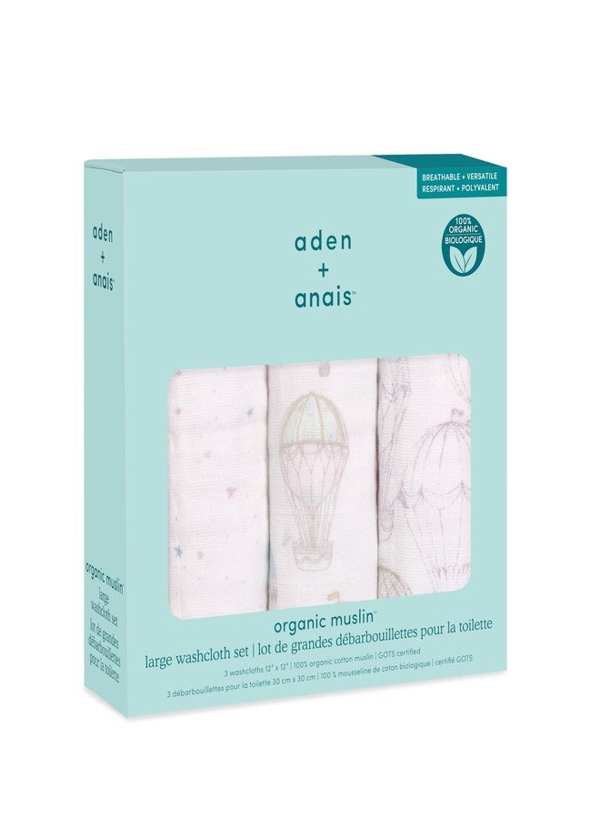 aden + anais Organic Oversized Washcloth 3-Pack, Super Soft 100% Organic Cotton Muslin, Gentle on Skin, 3 Absorbent 12x12 Layers, Softer with Every Use, for Babies Infants Toddlers, Above The Clouds - Image 3