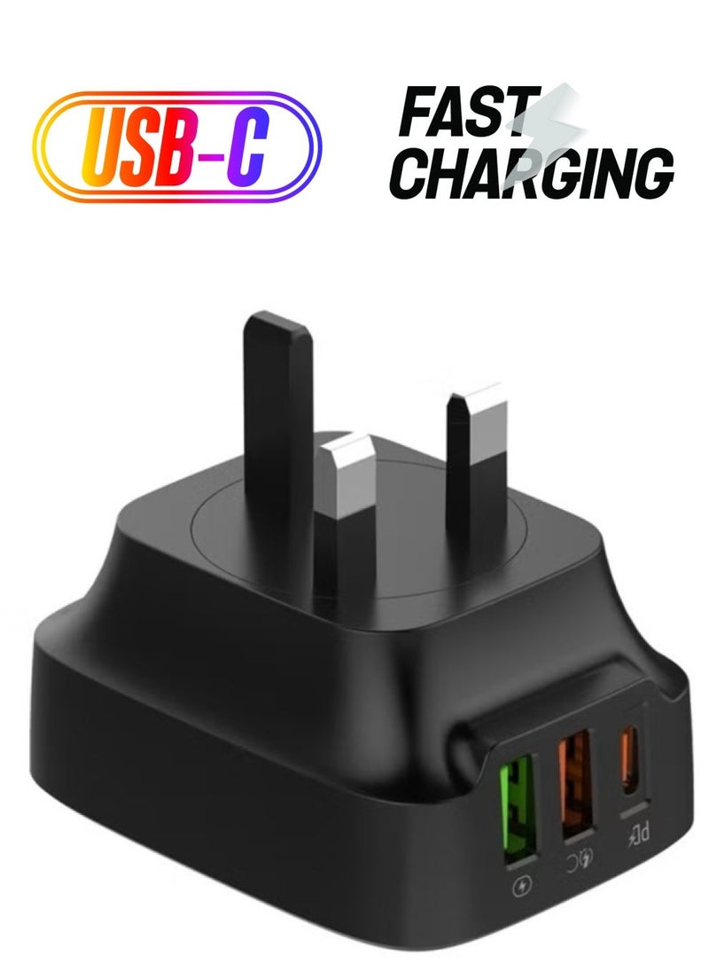 JAJEEK Q334 PD Fast Charger – EU, US, UK Compatible Type-C 2 USB Ports, Multiple Output Adapter, Mobile Phone Travel Wall Charger, Compact & Efficient, Black - Image 1