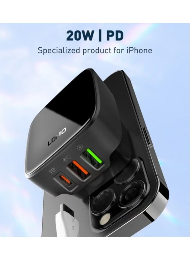 JAJEEK Q334 PD Fast Charger – EU, US, UK Compatible Type-C 2 USB Ports, Multiple Output Adapter, Mobile Phone Travel Wall Charger, Compact & Efficient, Black - Image 3