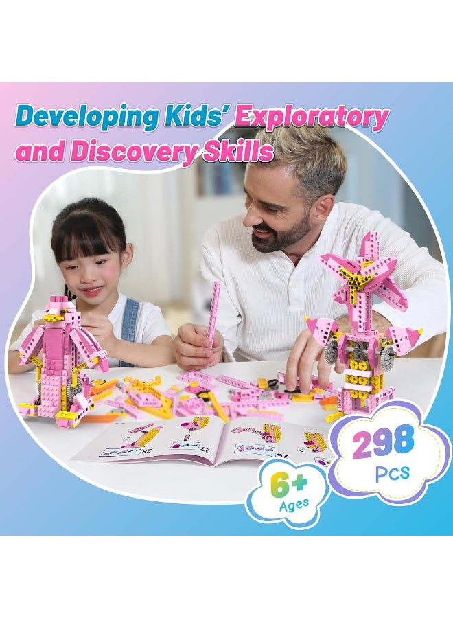 أبيتور روبوت جي، ألعاب STEM للبنات من عمر 6 إلى 12 سنة، مجموعات بناء محركات كهربائية 8 في 1، مجموعات علوم وردية، ألعاب بناء حرفية تعليمية، هدايا عيد ميلاد للبنات (298 قطعة) - Image 5