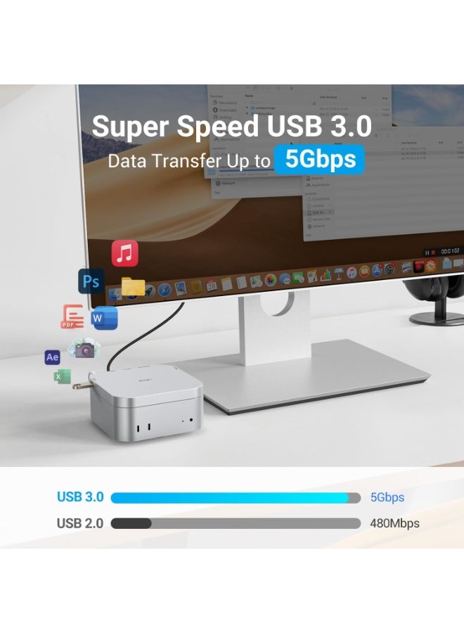Mac Mini M4 Dock Support 4K 60Hz Output Display - JESWO USB C Hub with DisplayPort, MiniDisplayPort, 2 USB 3.0 Ports, SD/TF Card Slots, Multiport Docking Station for Mac Mini M4/M4 Pro - Image 5