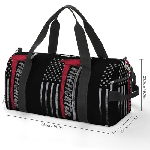 NELife America Flag Firefighter Sport Gym Duffle Travel Bag with Shoe Compartment,Wet Pocket for Men and Women - Image 2
