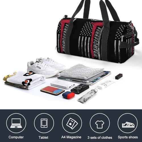 NELife America Flag Firefighter Sport Gym Duffle Travel Bag with Shoe Compartment,Wet Pocket for Men and Women - Image 5