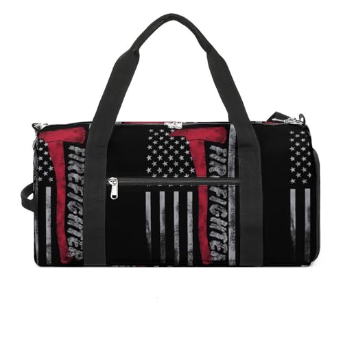 NELife America Flag Firefighter Sport Gym Duffle Travel Bag with Shoe Compartment,Wet Pocket for Men and Women - Image 1