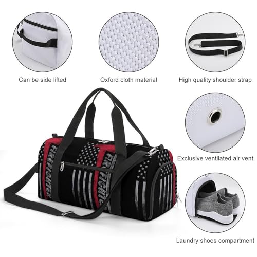 NELife America Flag Firefighter Sport Gym Duffle Travel Bag with Shoe Compartment,Wet Pocket for Men and Women - Image 4