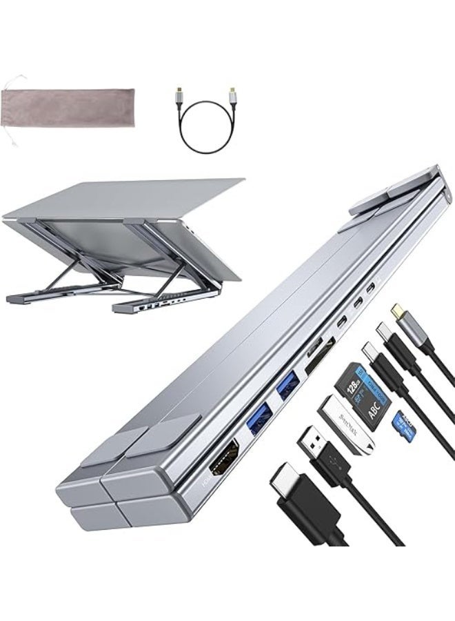 8 in 1 USB C Laptop Stand with HDMI USB Ports Foldable Adjustable Laptop Holder and Multiport Docking Station for 10 to 17 Inch Laptops - Image 1