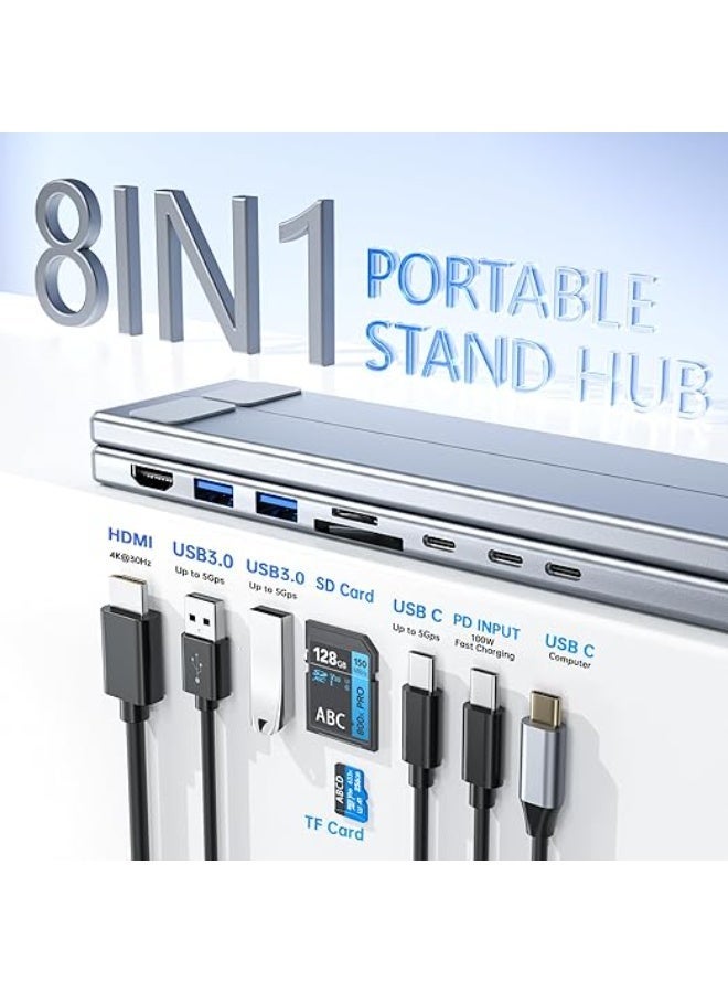 8 in 1 USB C Laptop Stand with HDMI USB Ports Foldable Adjustable Laptop Holder and Multiport Docking Station for 10 to 17 Inch Laptops - Image 5