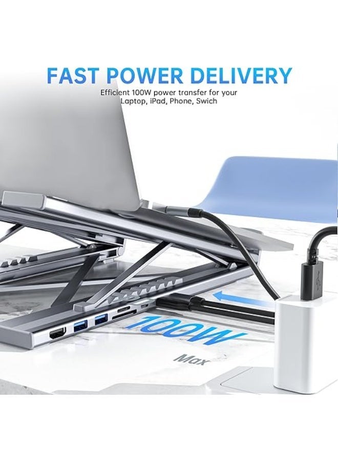 8 in 1 USB C Laptop Stand with HDMI USB Ports Foldable Adjustable Laptop Holder and Multiport Docking Station for 10 to 17 Inch Laptops - Image 3