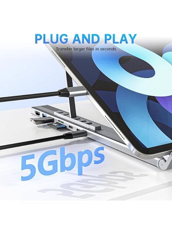 8 in 1 USB C Laptop Stand with HDMI USB Ports Foldable Adjustable Laptop Holder and Multiport Docking Station for 10 to 17 Inch Laptops - Image 2