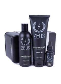 Zeus Starter Beard Wash & Beard Oil Kit Natural Beard Oil Beard Shampoo & Beard Conditioner (Verbena Lime) Made In Usa  - Image 1