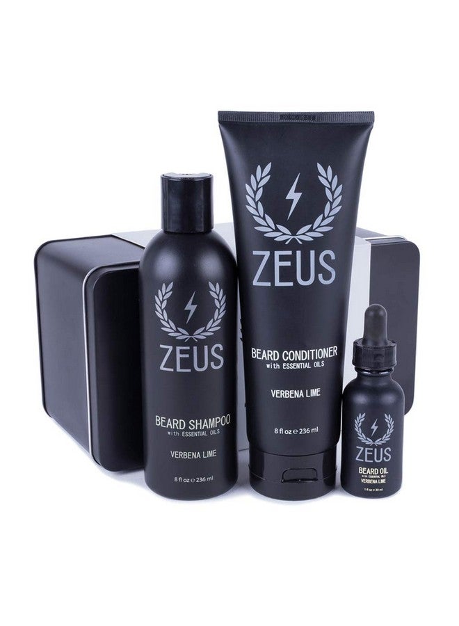Zeus Starter Beard Wash & Beard Oil Kit Natural Beard Oil Beard Shampoo & Beard Conditioner (Verbena Lime) Made In Usa - Image 1