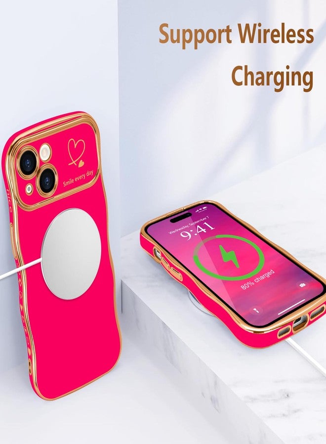 جراب LCHULLE لهاتف iPhone 15 Plus للنساء والفتيات، جراب هاتف لطيف بتصميم مموج على شكل قلب، غطاء حماية للكاميرا مقاوم للصدمات لهاتف iPhone 15 Plus مقاس 6.7 بوصة، لون وردي فاقع - Image 5