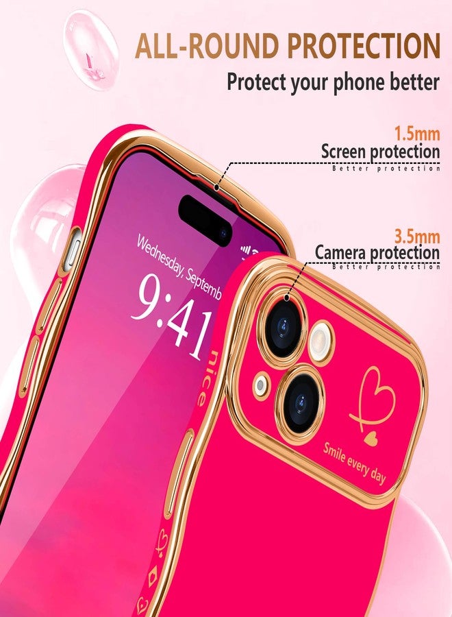 جراب LCHULLE لهاتف iPhone 15 Plus للنساء والفتيات، جراب هاتف لطيف بتصميم مموج على شكل قلب، غطاء حماية للكاميرا مقاوم للصدمات لهاتف iPhone 15 Plus مقاس 6.7 بوصة، لون وردي فاقع - Image 4