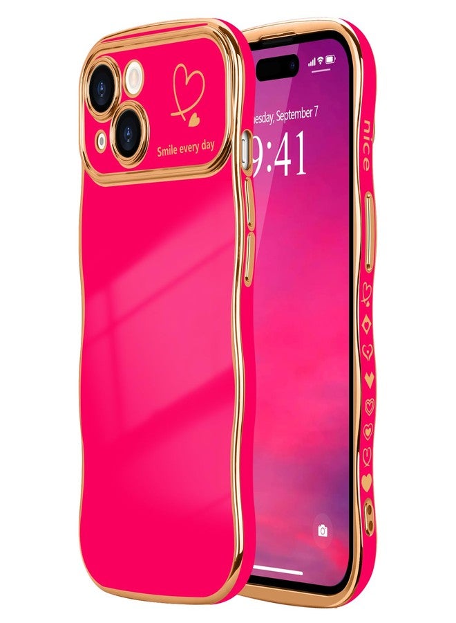 جراب LCHULLE لهاتف iPhone 15 Plus للنساء والفتيات، جراب هاتف لطيف بتصميم مموج على شكل قلب، غطاء حماية للكاميرا مقاوم للصدمات لهاتف iPhone 15 Plus مقاس 6.7 بوصة، لون وردي فاقع - Image 1