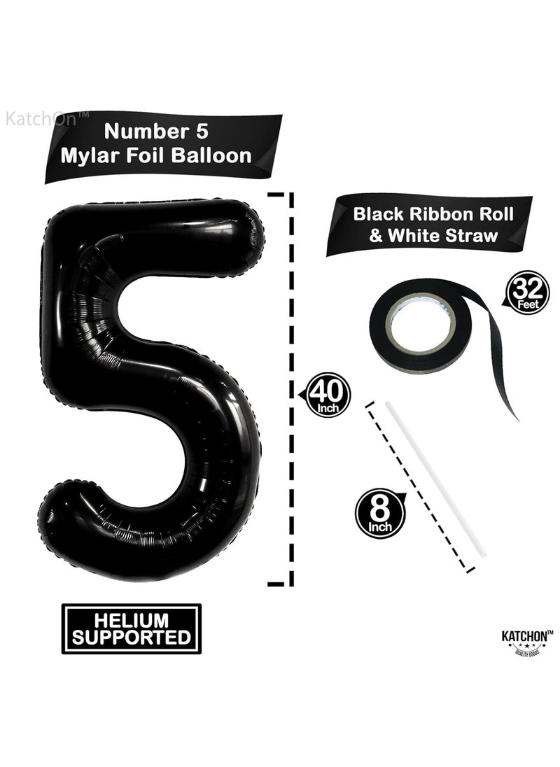 KATCHON Black Number 5 Balloon for 5th Birthday or Anniversary Decorations  - Image 2