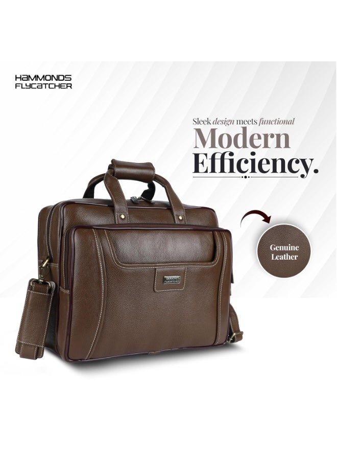  هاموندز فلاي كاتشر حقيبة مكتب من الجلد الأصلي للرجال، حقيبة كمبيوتر محمول أنيقة مقاس 15.6 بوصة للرجال للمكتب والسفر والاستخدام اليومي، مزودة بحزام قابل للتعديل وحجرات متعددة، ضمان لمدة عام - Image 2