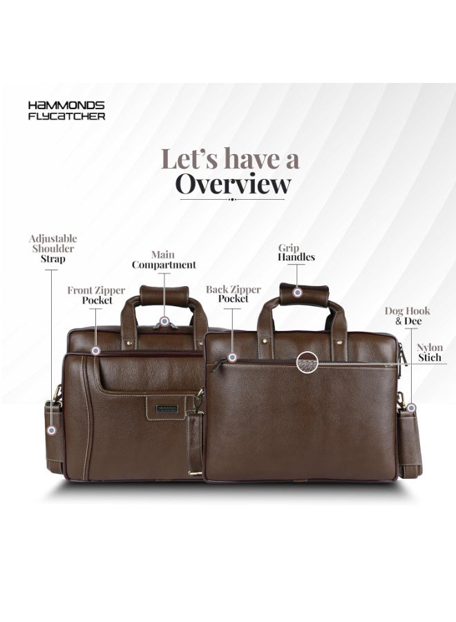  هاموندز فلاي كاتشر حقيبة مكتب من الجلد الأصلي للرجال، حقيبة كمبيوتر محمول أنيقة مقاس 15.6 بوصة للرجال للمكتب والسفر والاستخدام اليومي، مزودة بحزام قابل للتعديل وحجرات متعددة، ضمان لمدة عام - Image 3